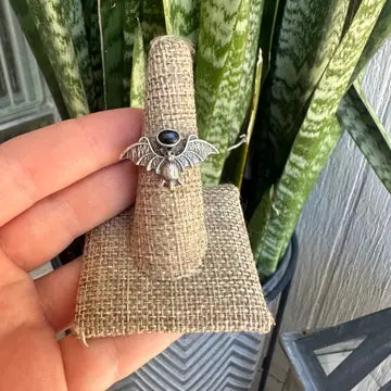 NIZ ~ Sterling Silver Onyx Bat Ring (Size Adjustable)