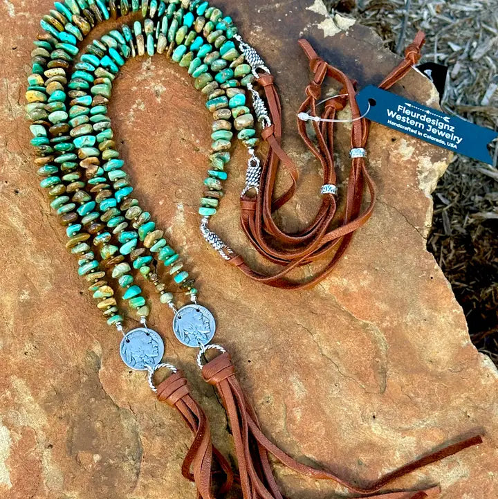 FWJ ~ Natural Turquoise & Black Leather Tassel NK (Chief)