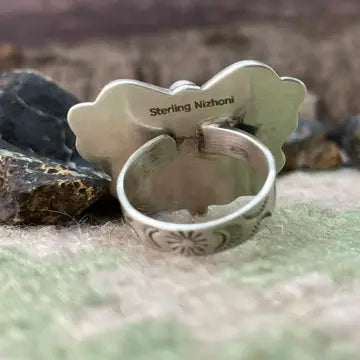 NIZ ~ SS White Buffalo Butterfly Ring (Adjustable)