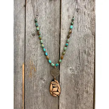 JF ~ Kingman Turquoise, Buffalo Nickel & Leather Nk