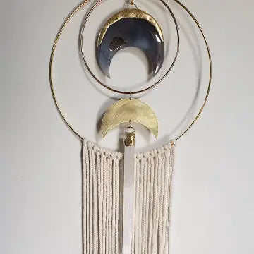 DOD ~ Ancestor Crystal Moon Frass & macrame Wall Hanging