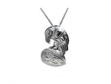 Pan  Silver Pewter Raven Clam w/ Pend w/Sterling Silver Chain