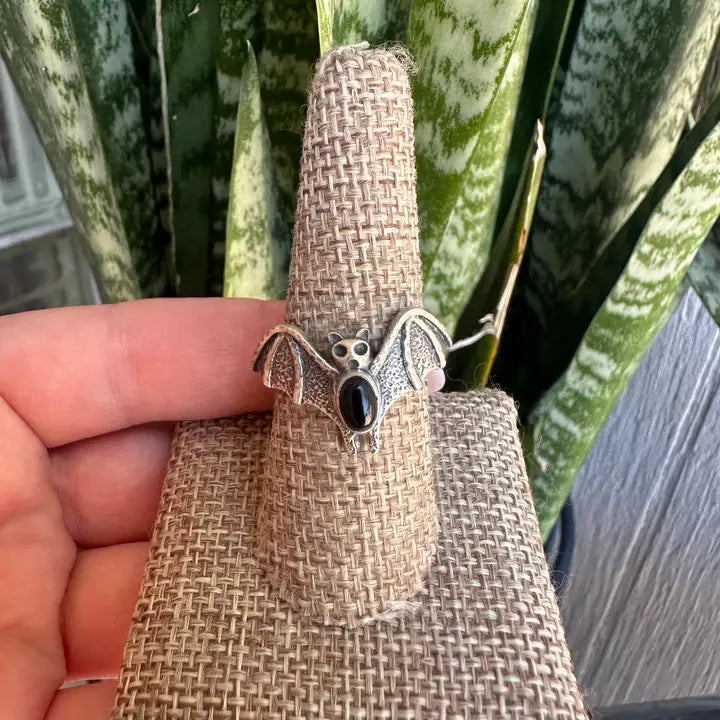 NIZ ~ Sterling Silver Onyx Bat Ring (Adjustable)
