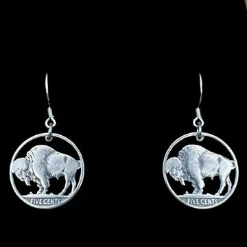 MCJ ~ U.S. Buffalo Nickel Hand Cut Coin Earrings (Patina)
