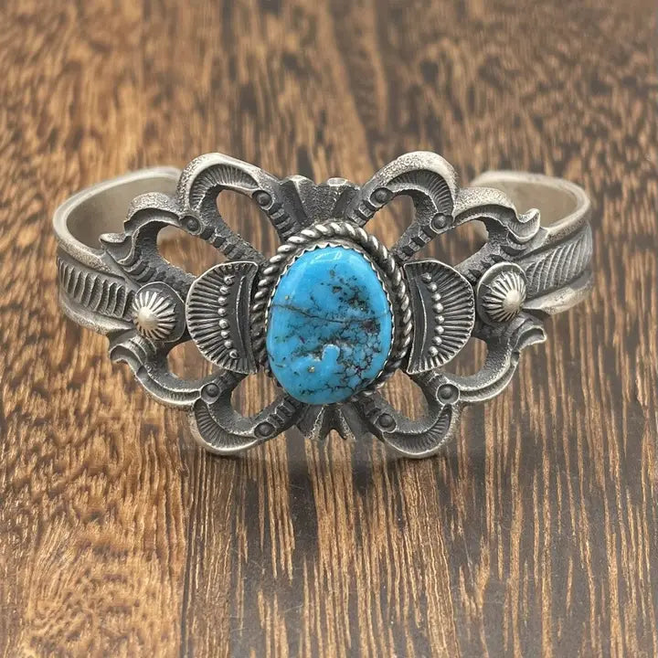 Navajo SS Kingman Turquoise Cuff Bracelet