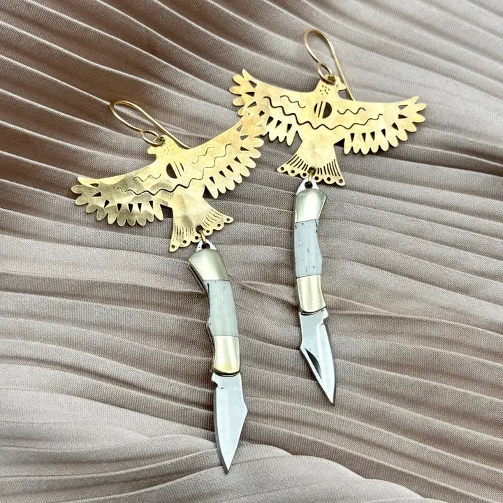Earrings ~ Free Bird w/knife (Gold)