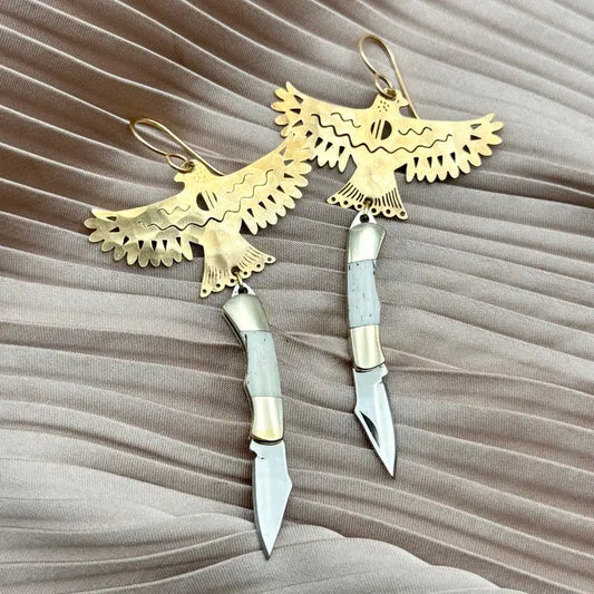 Earrings ~ Free Bird w/knife (Gold)