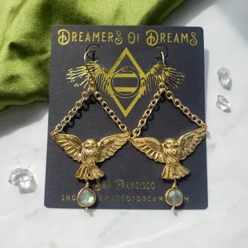 DOD ~ Gold Owl Labradorite Charm ER