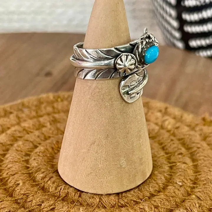 NIZ ~ SS Turquoise Feather Band Ring (Adjustable)