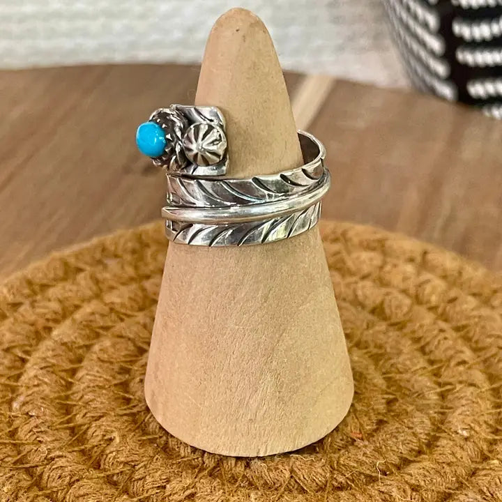 NIZ ~ SS Turquoise Feather Band Ring (Adjustable)