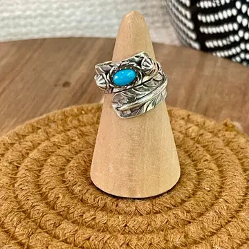 NIZ ~ SS Turquoise Feather Band Ring (Adjustable)