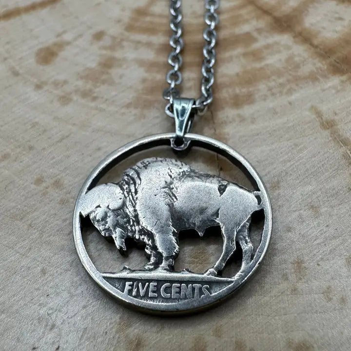 MCJ ~ U.S. Buffalo Nickel Hand Cut NK (Stainless 18" Chain)