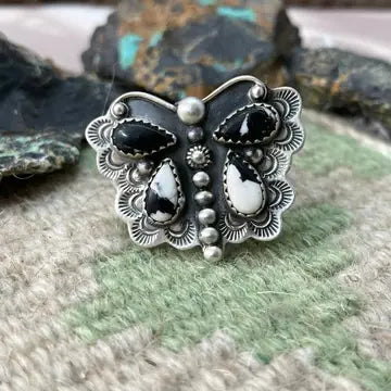 NIZ ~ SS White Buffalo Butterfly Ring (Adjustable)