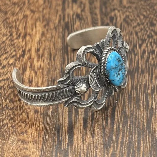 Navajo SS Kingman Turquoise Cuff Bracelet
