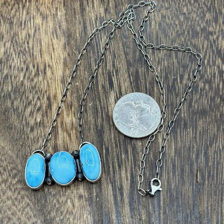 Navajo SS Blue Ridge Turquoise Cluster Necklace 18"