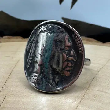 MCJ ~ U.S. Buffalo Nickel Coin Ring - Shine (Native American)