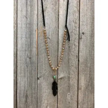 JF ~ Golden Crystal w/Turquoise &  Black Feather