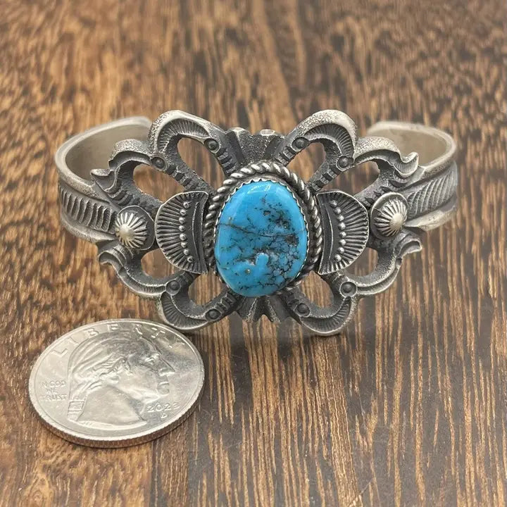 Navajo SS Kingman Turquoise Cuff Bracelet