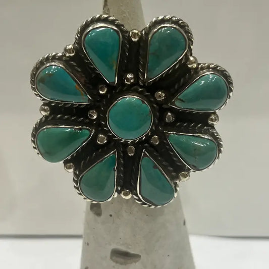 HOCT ~ SS Turquoise Flower Ring