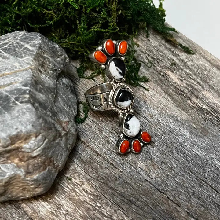 NIZ ~ Coral & White Buffalo Ring (Adjustable)