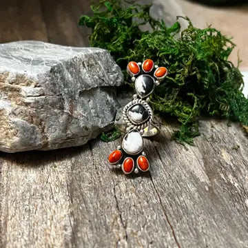 NIZ ~ Coral & White Buffalo Ring (Adjustable)