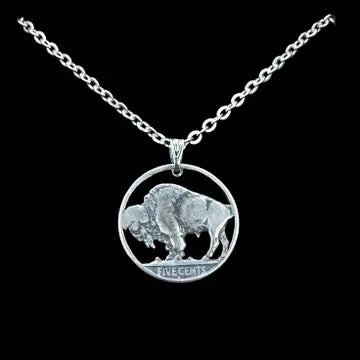MCJ ~ U.S. Buffalo Nickel Hand Cut NK (Stainless 18" Chain)