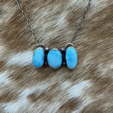 Navajo SS Blue Ridge Turquoise Cluster Necklace 18"