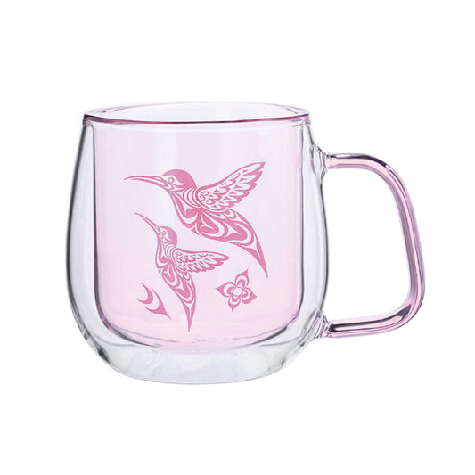 Gar Double Walled  Colored Glass Mug - Hummingbird